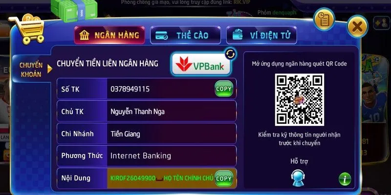 Hệ thống nạp tiền Rikvip cung cấp nhiều hạn mức thanh toán khác nhau